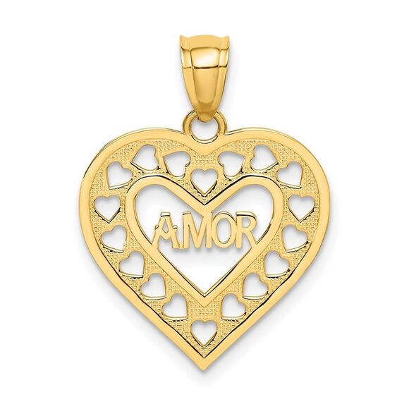 14k Yellow Gold AMOR in Cut-out Heart Charm